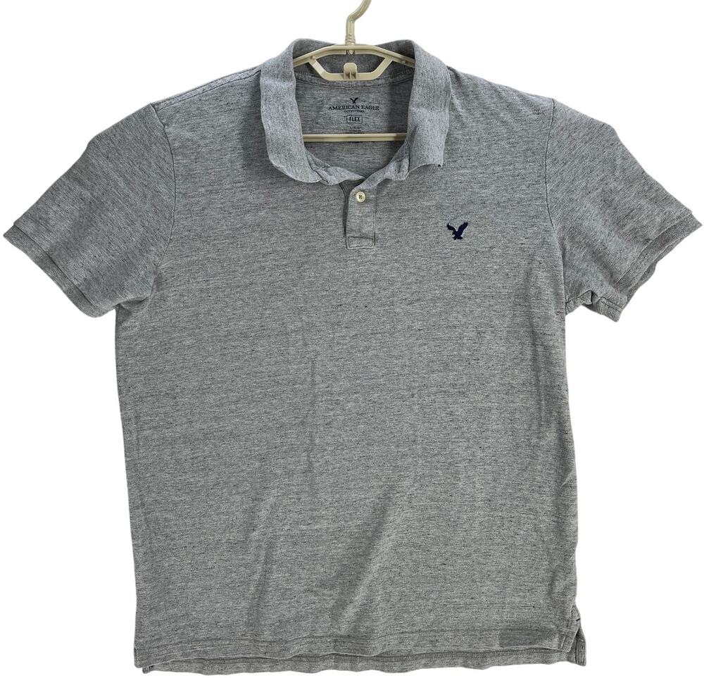 American Eagle Polo Shirt Men L Gray Short Sleeve Cotton Blend Preppy Rugby